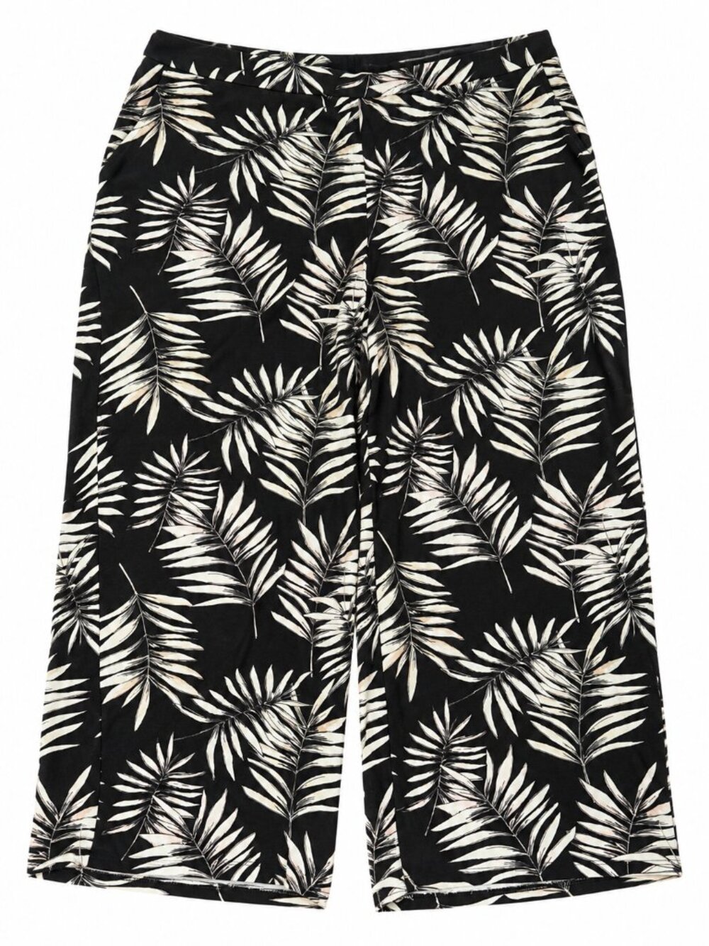 J. Jill Wearever Palm Print Full-Leg Cropped Pants – Black/Cream Size Large (L)